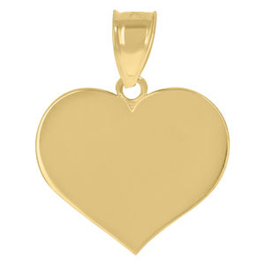 10kt 10k Yellow Gold Unisex Engraveable Flat Heart Charm Pendant